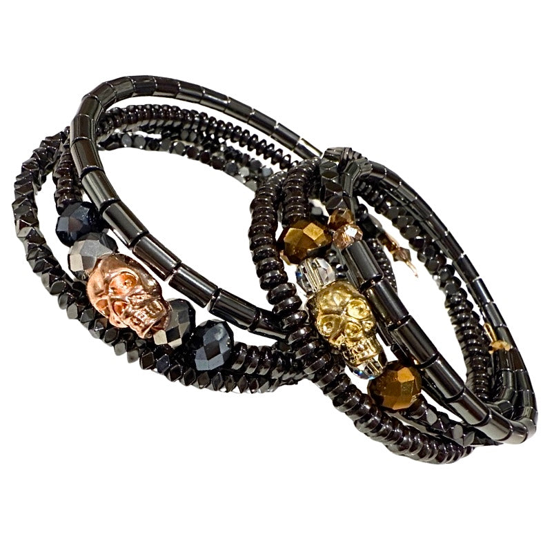 No Fear Skull Hematite Wrap Bracelet & AngelEyes Heart Hat Bundle