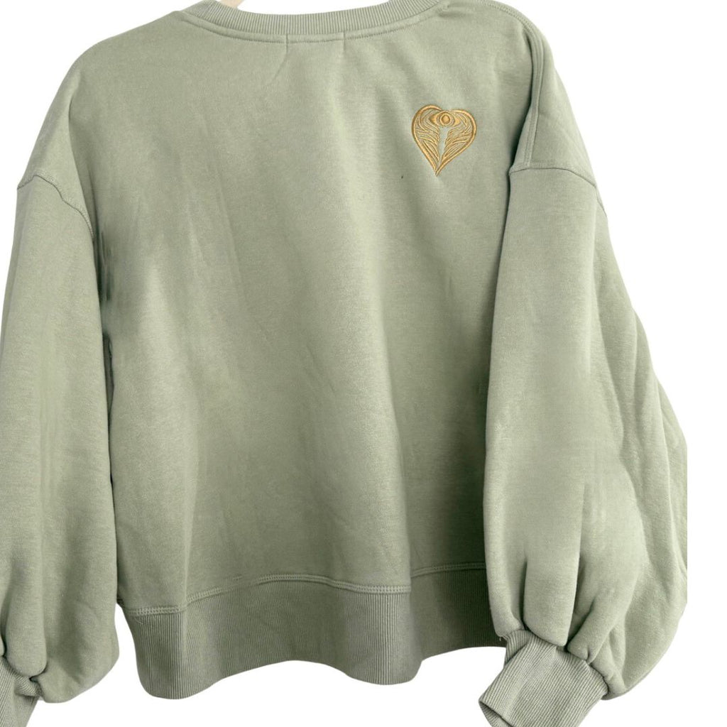 Light Green Angel on my Shoulder Balloon Sleeve Sweatshirt and Necklace Bundle