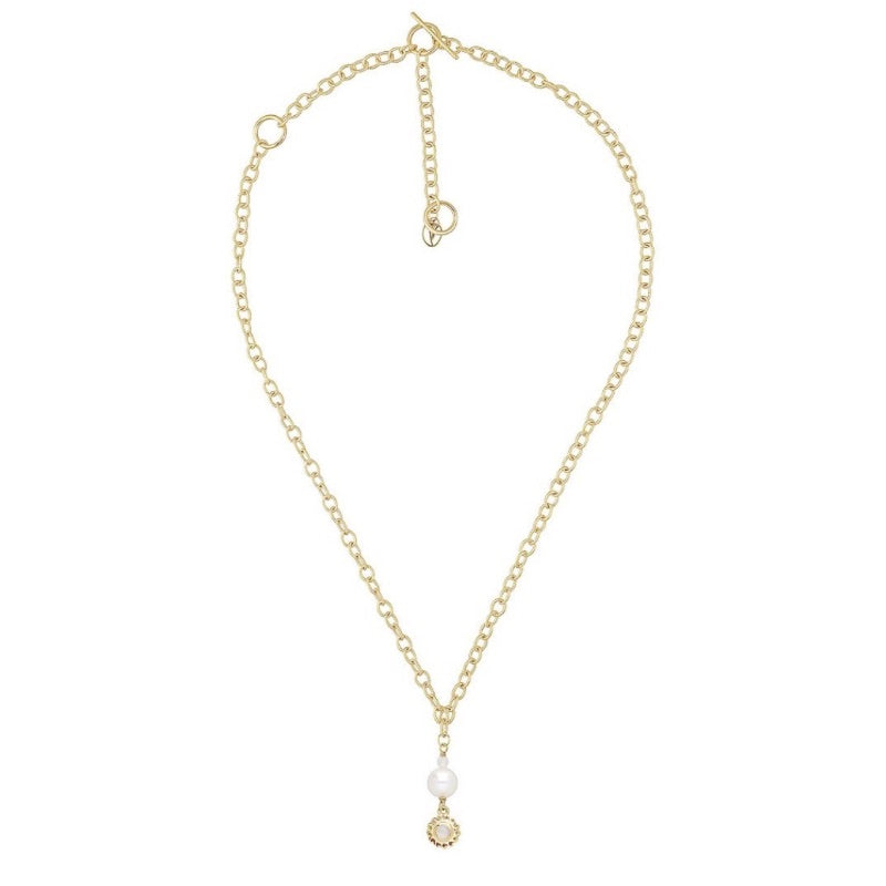Sun Moonstone Pearl Drop Necklace