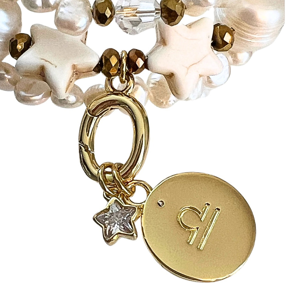 Zodiac Golden Freshwater Pearl Charm Bracelet Wrap