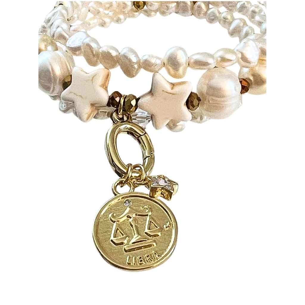 Zodiac Golden Freshwater Pearl Charm Bracelet Wrap