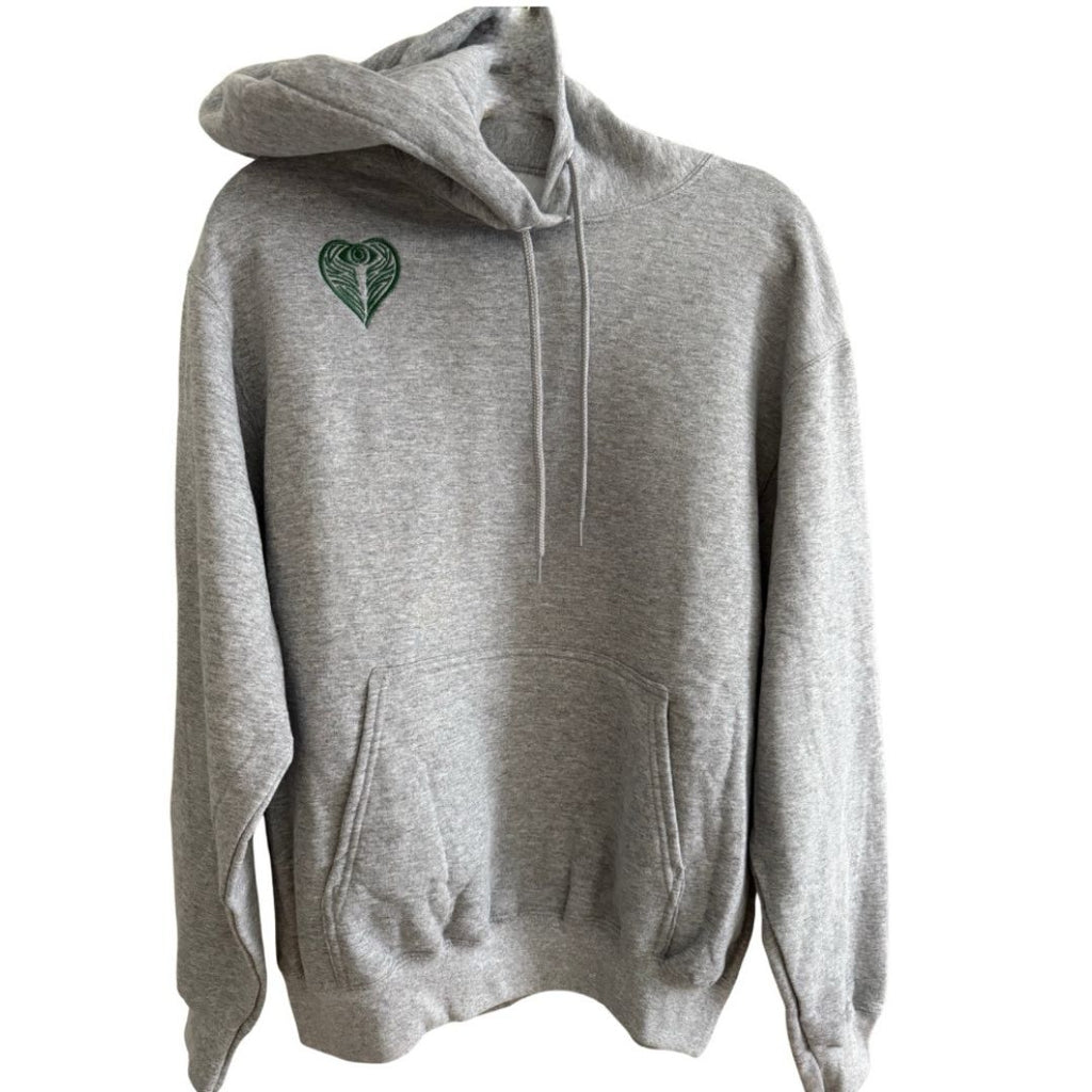 Green Embroidered AngelEyes Heart on the Shoulder Grey Hoodie