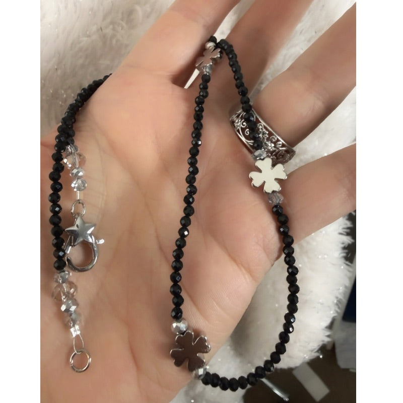 Clover Black Spinel Station Necklace