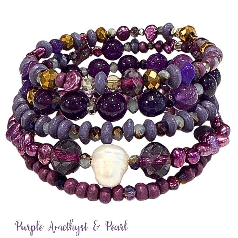 Amethyst purple Pearl for Peace Wrap Bracelet by Goddaughters