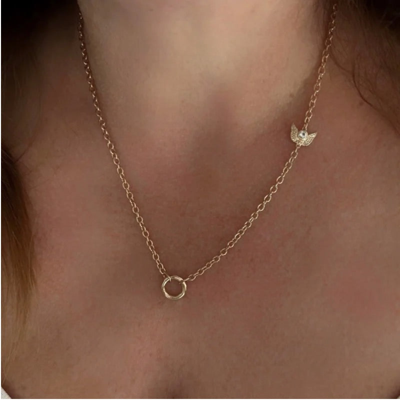 Angel on my Shoulder Charm Holder Necklace by Goddaughters 14k Gold Clad