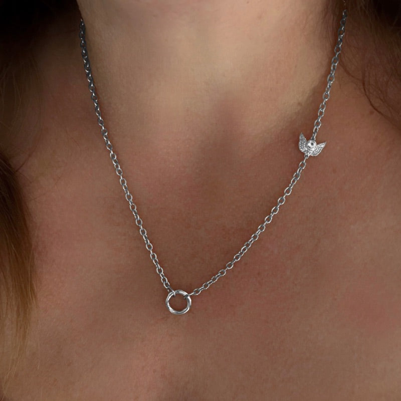 Angel on my Shoulder Sterling Silver Charm Holder Necklace by Goddaughters