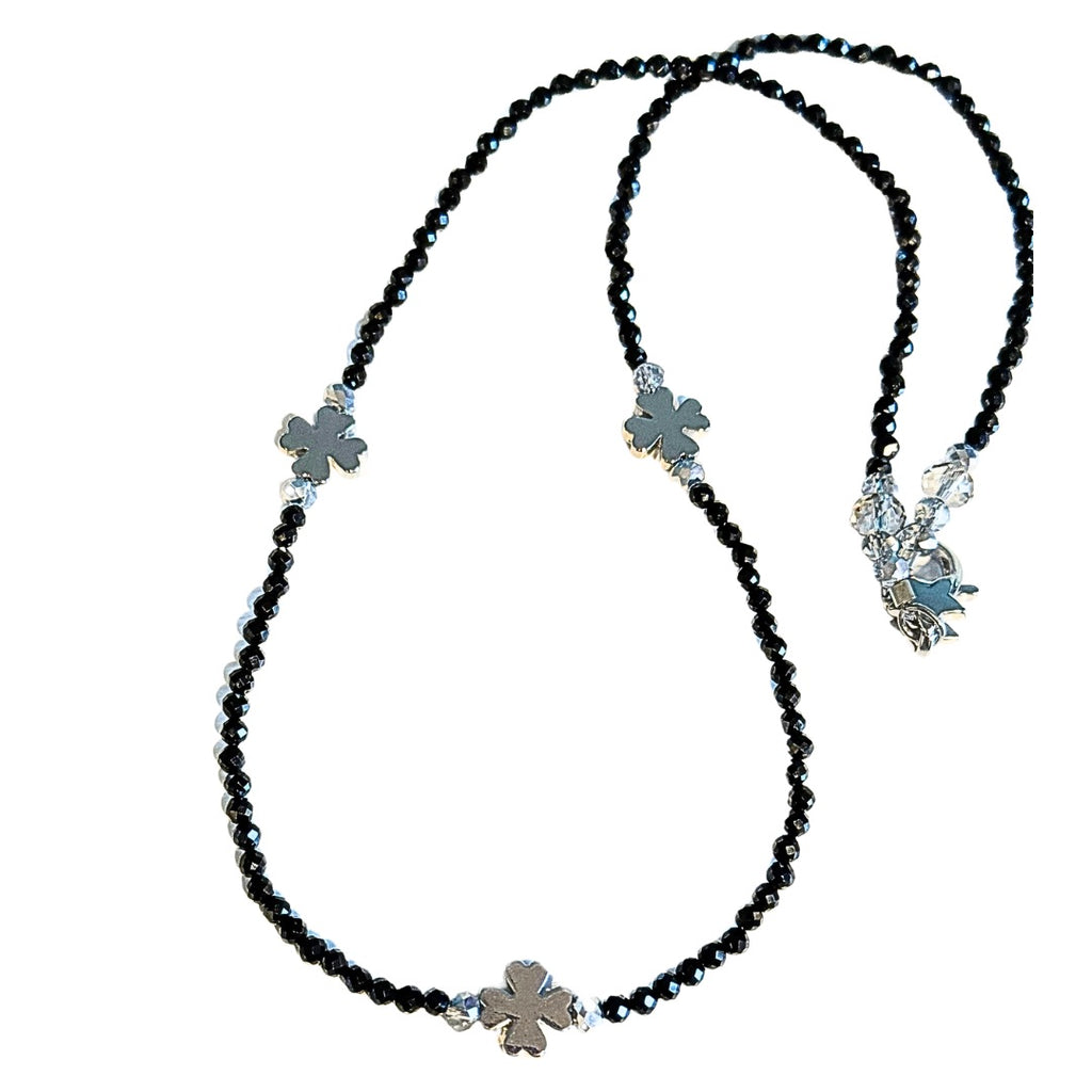 Clover Black Spinel Station Necklace