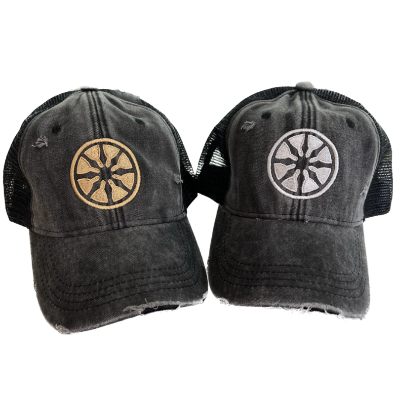 Black Dharma Wheel Hat by Goddaughters Wearable Art for the Soul