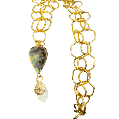 Abalone Shell Sanddollar Hexagon Necklace