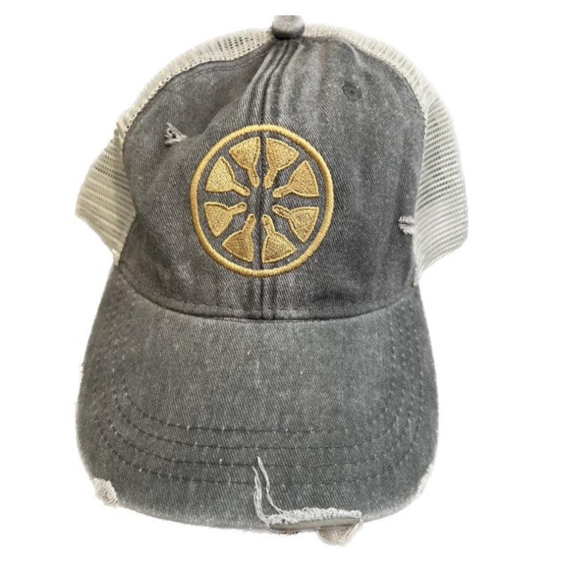 Gold Dharma Wheel Grey Hat by Goddaughters