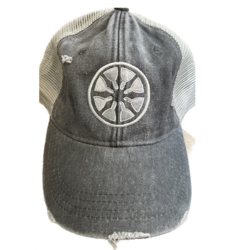 Silver Dharma Wheel Grey Hat by Goddaughters