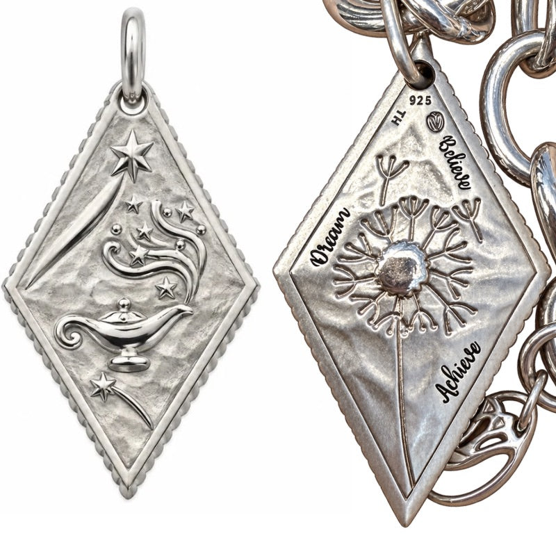 Dream Believe Achieve and Genie Lamp Charm Pendant by Goddaughters