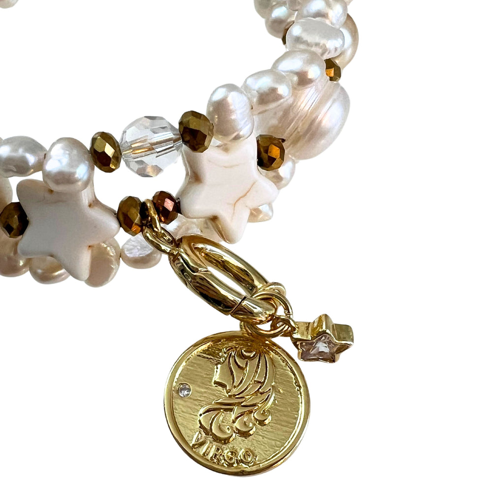 Zodiac Golden Freshwater Pearl Charm Bracelet Wrap