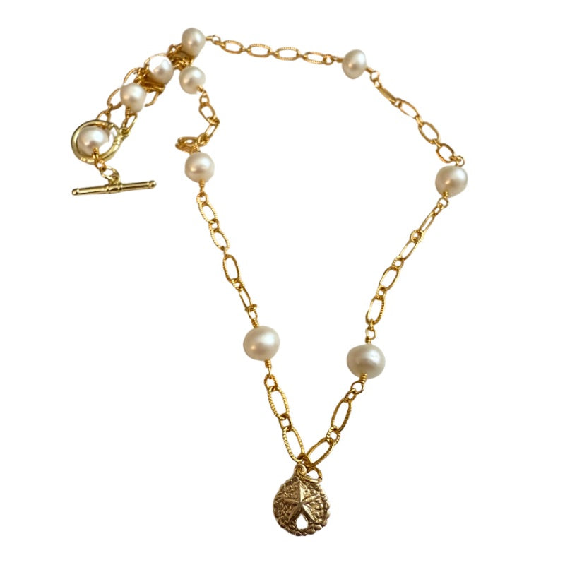 Sanddollar Pearl Station Necklace