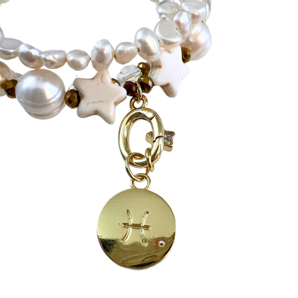 Zodiac Golden Freshwater Pearl Charm Bracelet Wrap