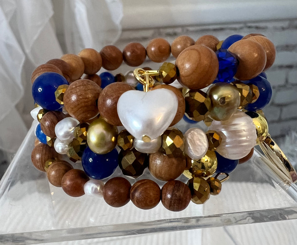 Virgo Blue Lapis & Wood Wrap Bracelet