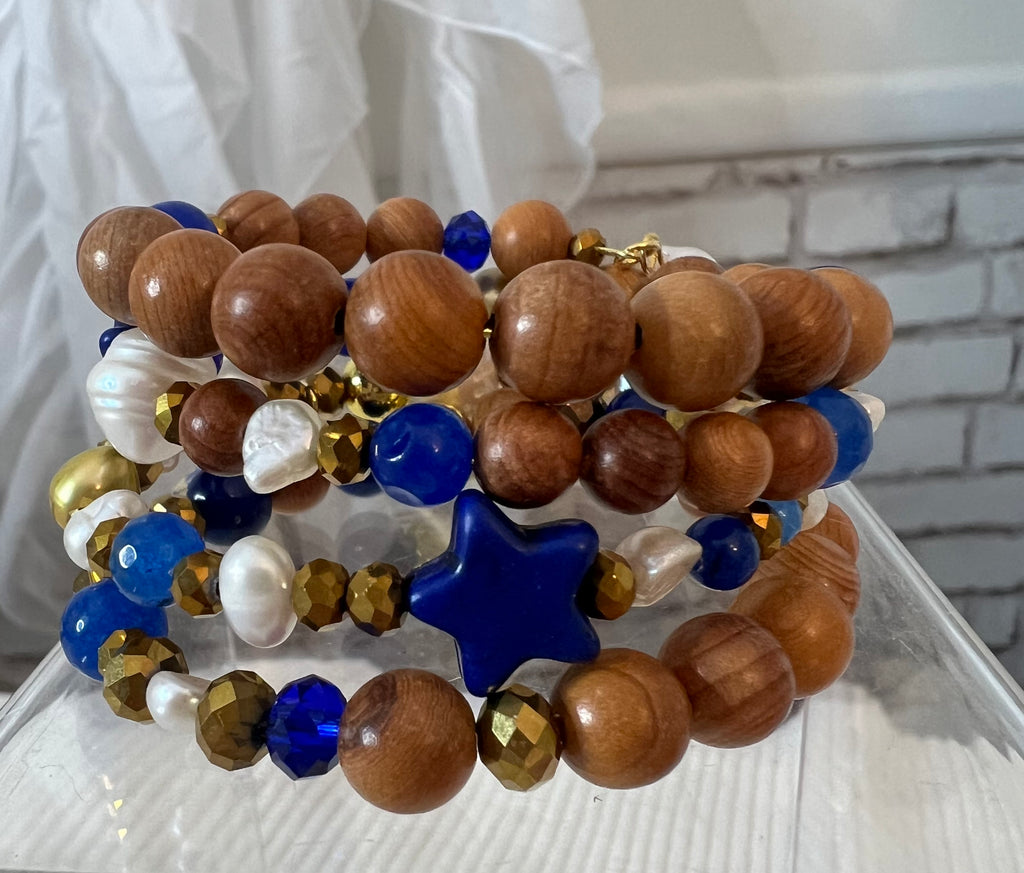 Virgo Blue Lapis & Wood Wrap Bracelet