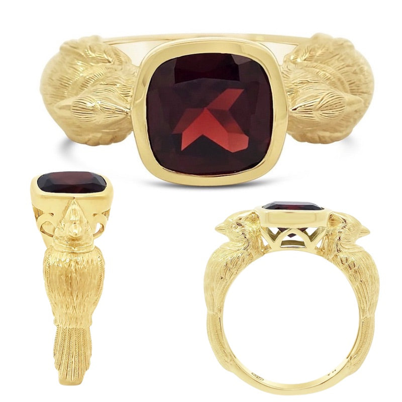 Goddaughters Garnet Cardinal Golden Ring Wearable Art for the Soul