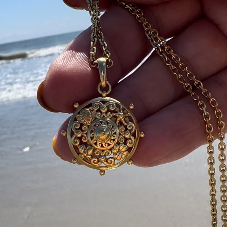 Goddaughters Goddess Scroll Dharma Wheel Necklace