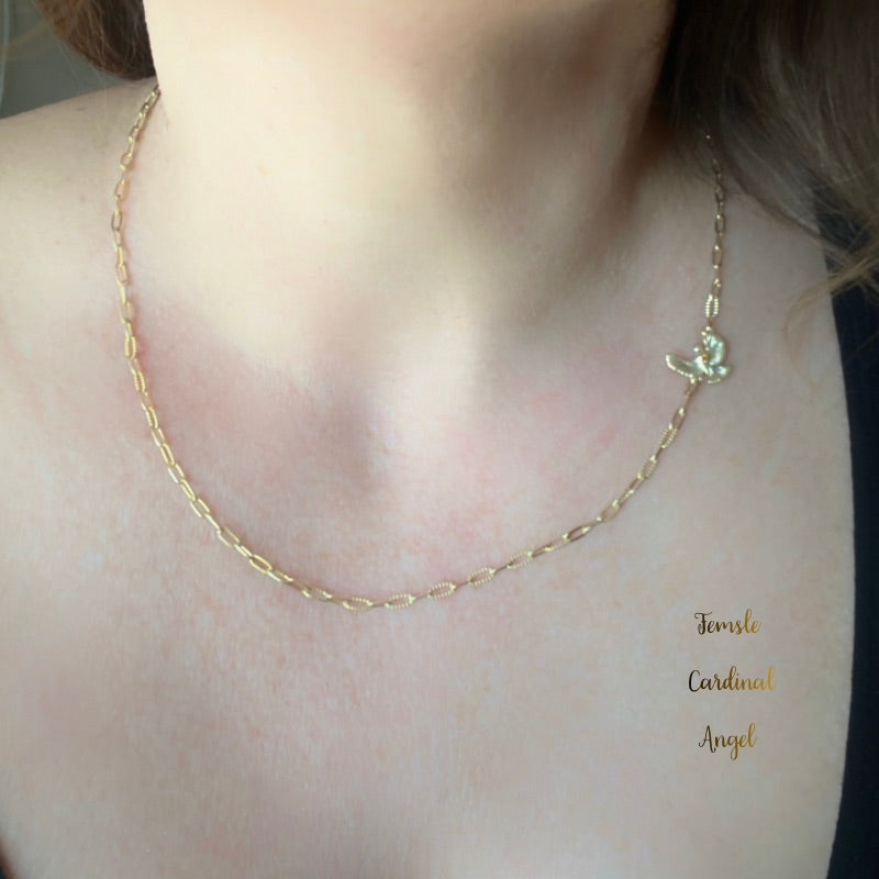 Goddaughters Gold Female Cardinal Necklace Represents the female cardinal with a citrine stone