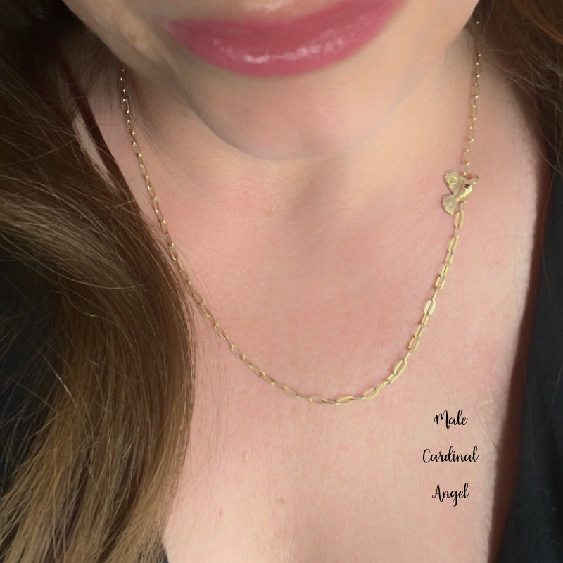 Goddaughters Gold Male Cardinal Angel Necklace