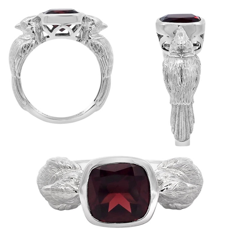 Goddaughters Sterling Silver Garnet Cardinal Ring Wearable Art for the Soul