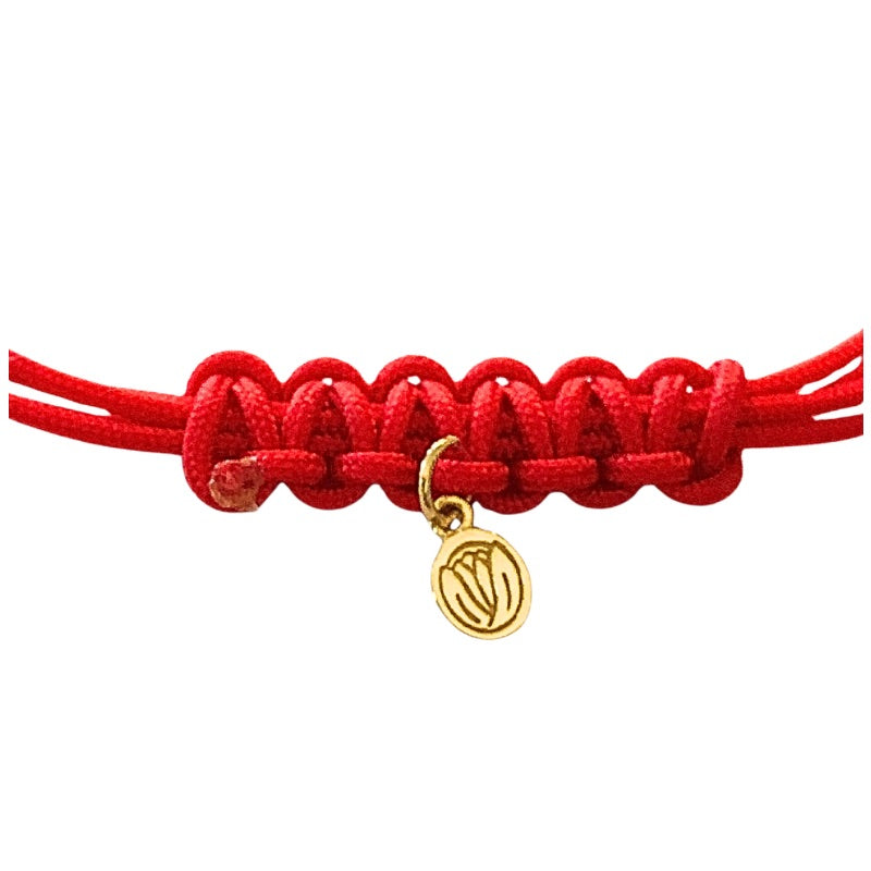 Goddaughters gold AngelEyes Heart Red String Bracelet with 14 gold clad hardware