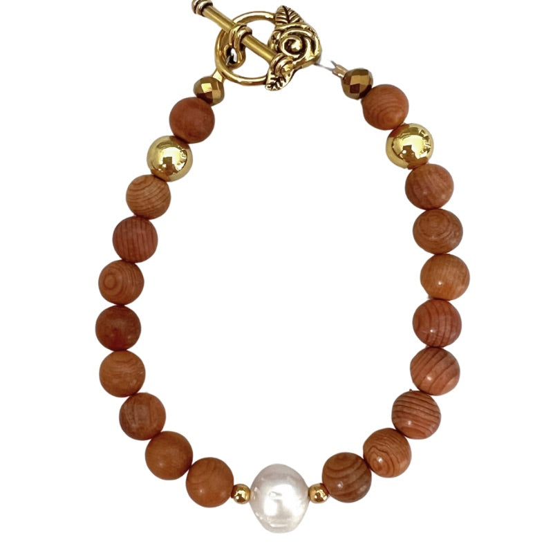 Gold Wooden Pearl Bracelet by Goddaughters