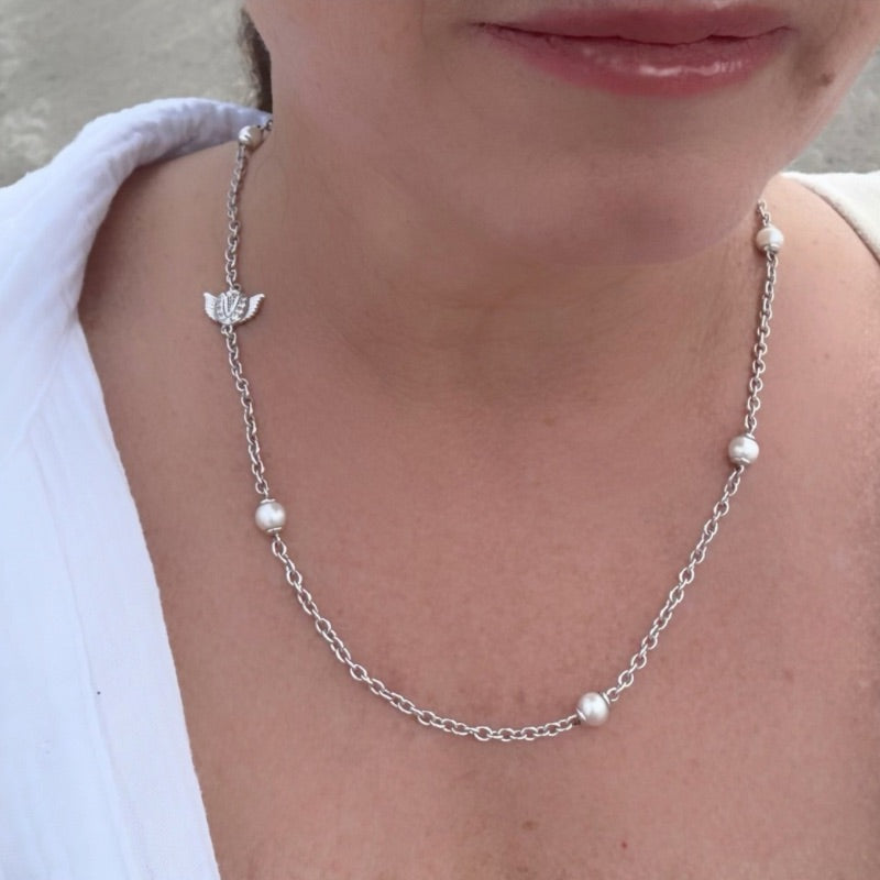 Tulip Angel on my Shoulder Pearl Station Necklace