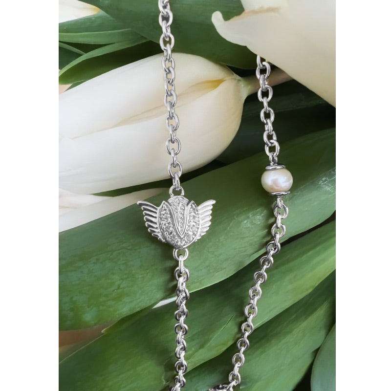 Tulip Angel on my Shoulder Pearl Station Necklace