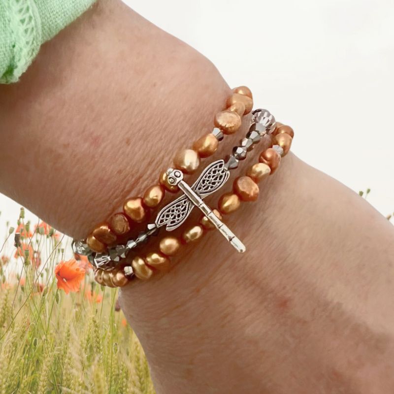 Dragonfly Freshwater Pearl Wrap Bracelet