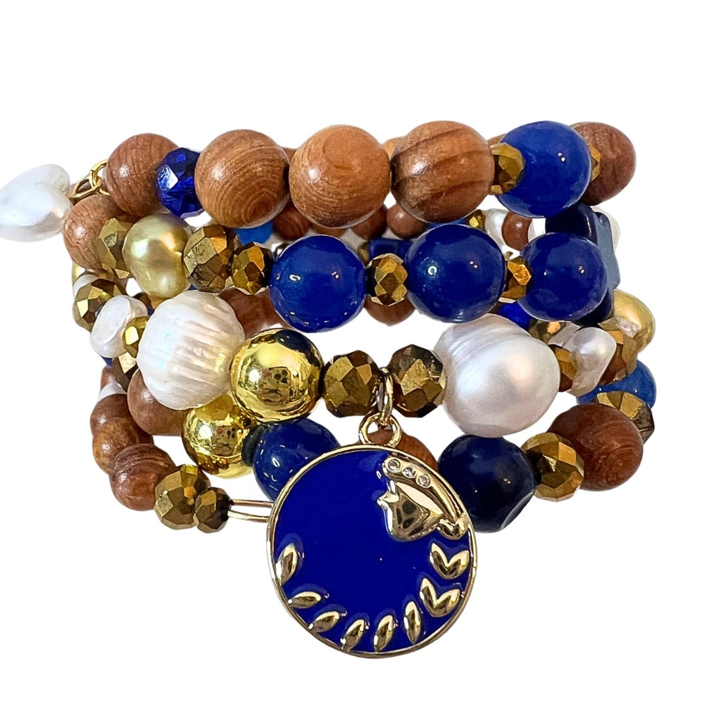 Virgo Blue Lapis & Wood Wrap Bracelet