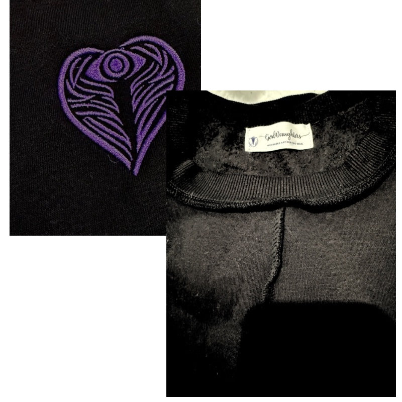 AngelEyes Heart Black Oversized Sweatshirt & Angel on my Shoulder Necklace Bundle