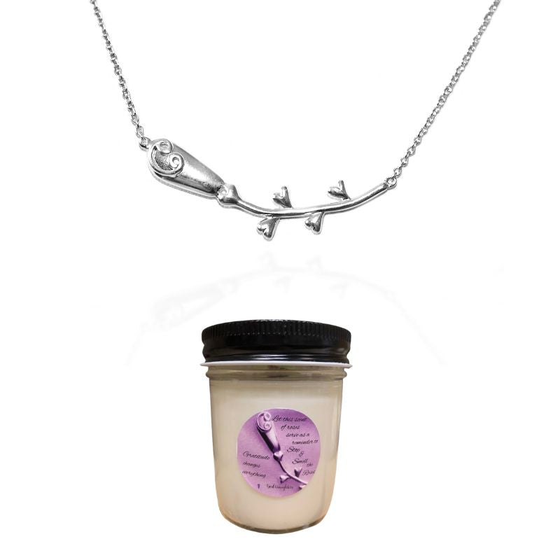 Gratitude Rose Necklace & Candle Holiday Bundle