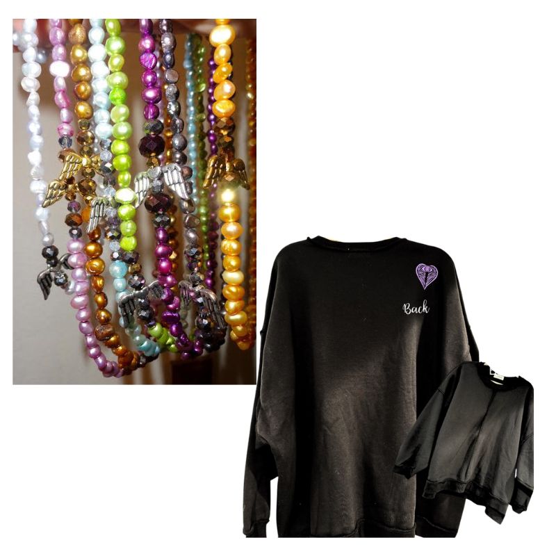 AngelEyes Heart Black Oversized Sweatshirt & Angel on my Shoulder Necklace Bundle