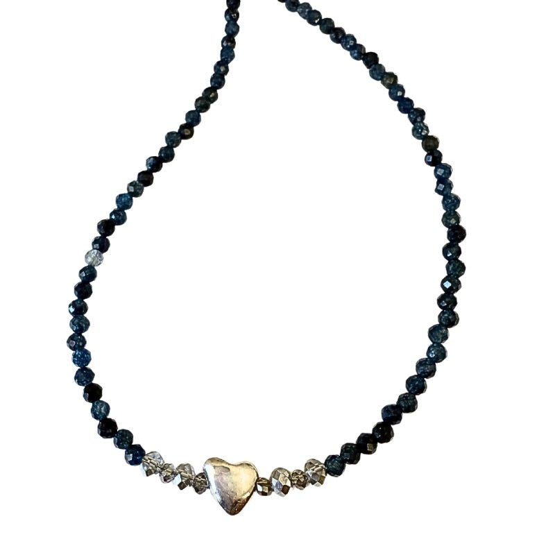Mindful Pebble Heart Blue Chalcedony Necklace