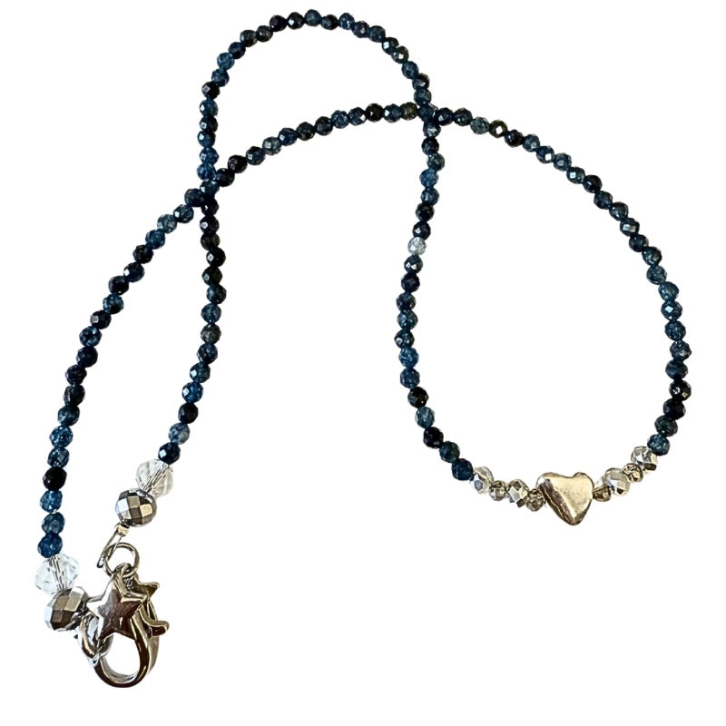 Mindful Pebble Heart Blue Chalcedony Necklace