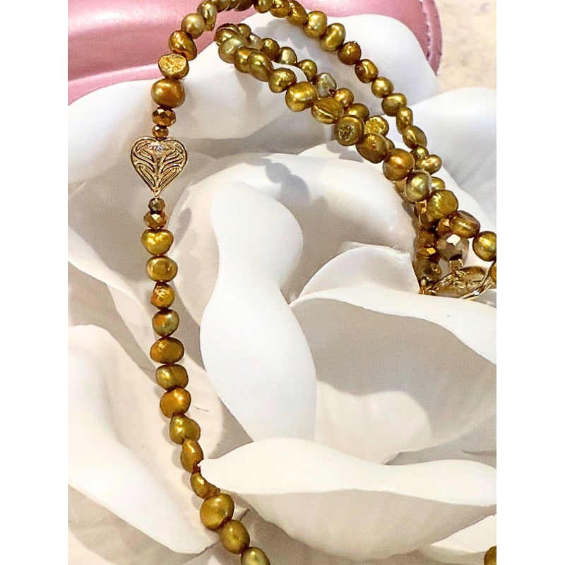 Limited Edition Gold Freshwater Pearl AngelEyes Heart on the Shoulder Necklace
