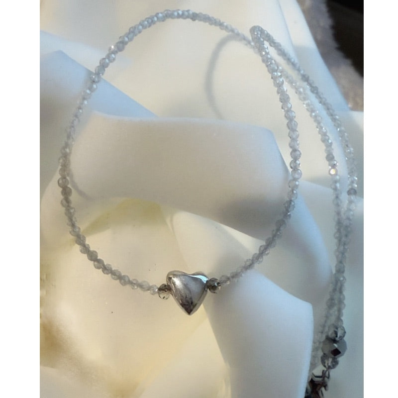 Mindful Pebble Beaded White Zircon Necklace