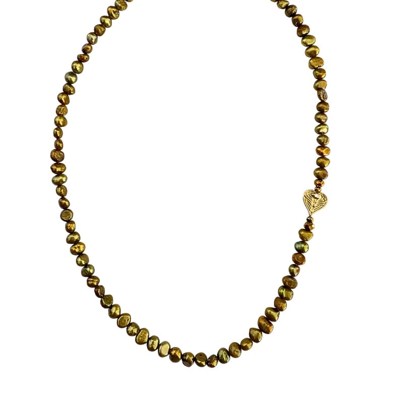 Limited Edition Gold Freshwater Pearl AngelEyes Heart on the Shoulder Necklace