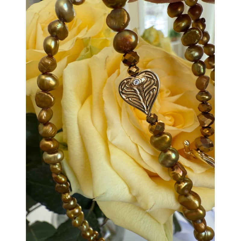 Limited Edition Gold Freshwater Pearl AngelEyes Heart on the Shoulder Necklace