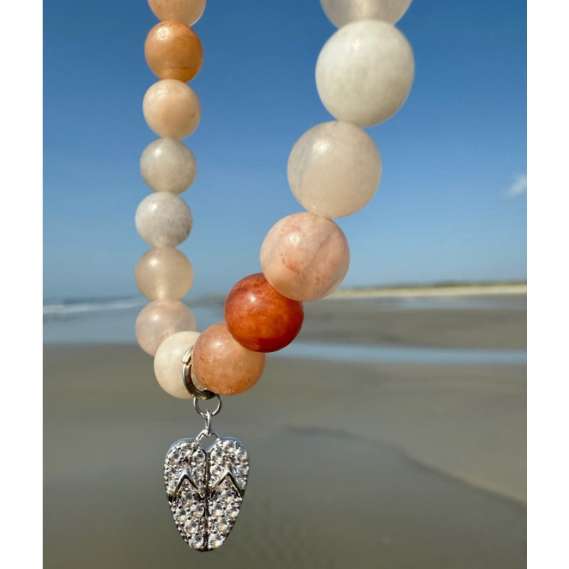 FlipFlop Heart Pink Aventurine White Topaz Bracelet