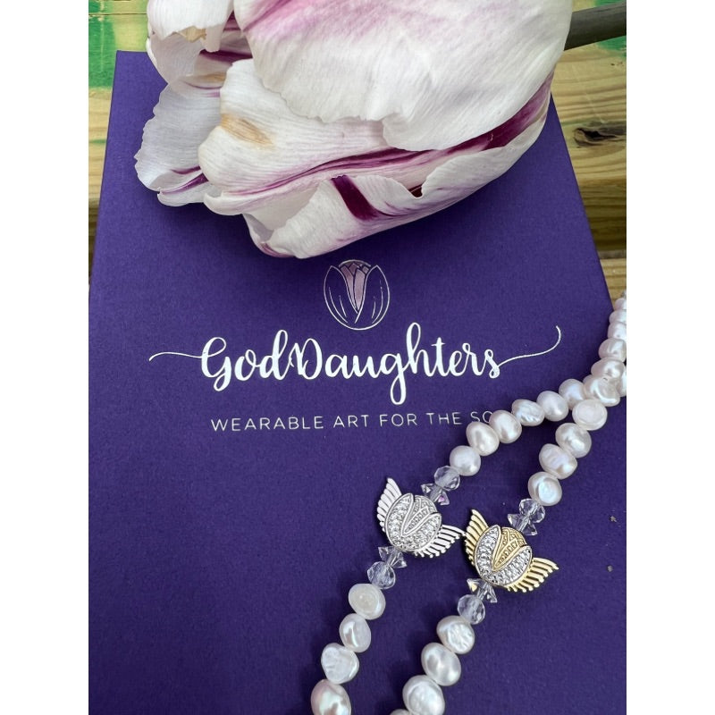 Goddaughters Tulip Angel on my Shoulder Freshwater Pearl Necklace