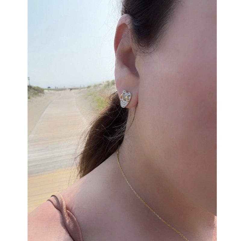 Flip Flop Heart White Topaz Gold Earrings