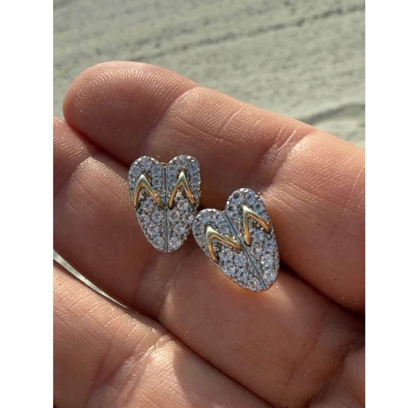 Flip Flop Heart White Topaz Gold Earrings