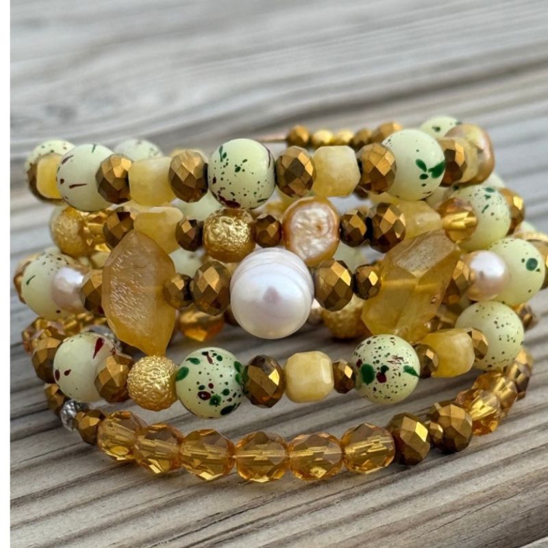 One of a kind Yellow mix & citrine Pearl for Peave wrap bracelet