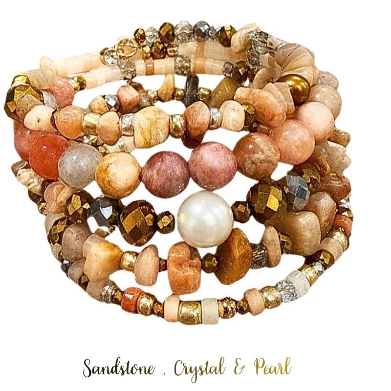 Sandstone Pearl for Peace Wrap Bracelet by Goddaughters