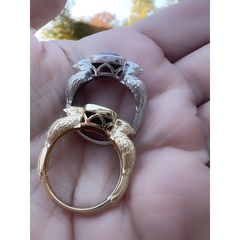 Side View Detail Goddaughters Garnet Cardinal Ring 14K Gold Clad and Sterling Silver