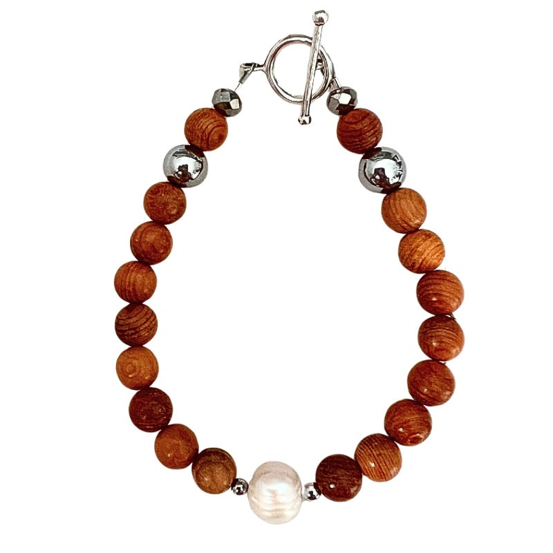Silver Pearl of Peace Wooden Bracelet