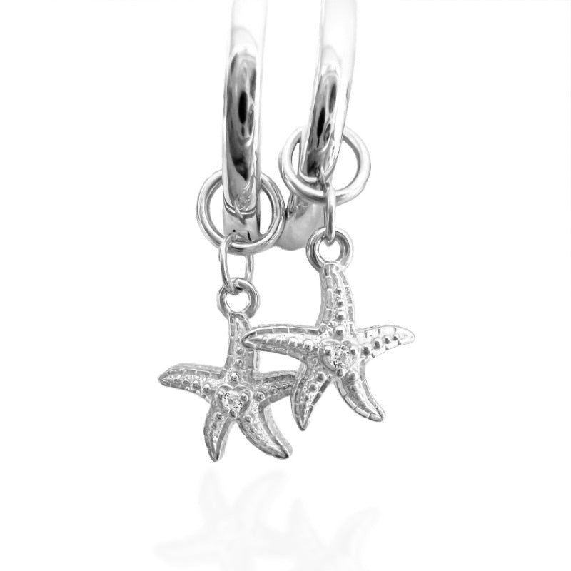 Sterling Silver Starfish Huggie Hoops By Goddaughters